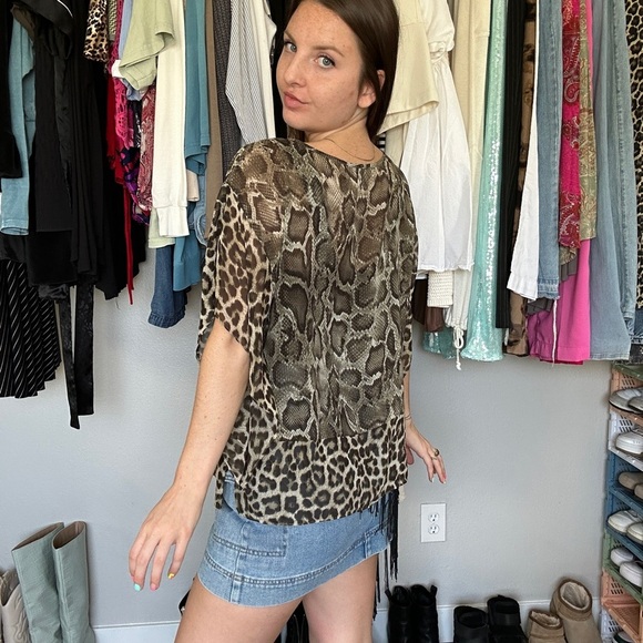 Michael Kors Sheer Leopard Snakeskin Top - Picture 3 of 6